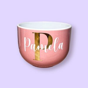 Taza con nombre inicial y nombre personalizable color rosa de 750ml